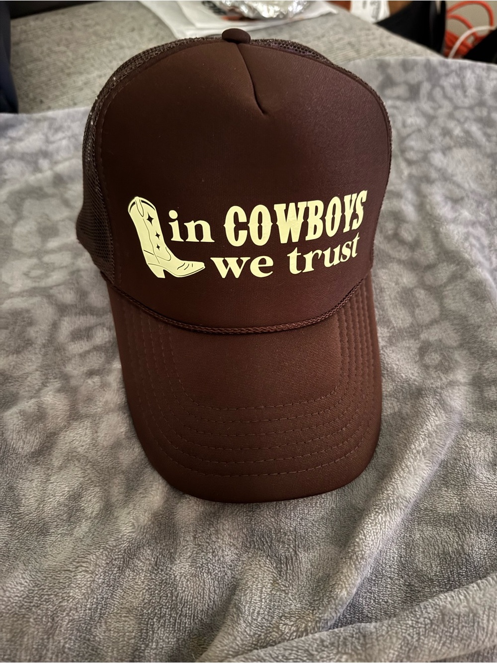 Brown "In Cowboys We Trust" Trucker Cap